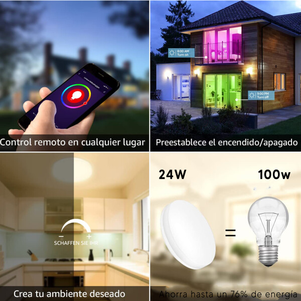 Plafón Para Techo Led Luz Rgbw Tuya Smart TUYA SMART PLAFON LED WIFI RGB 24W