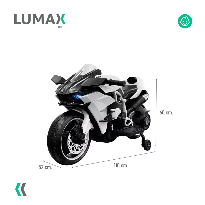 Moto a Batería Barry con ruedas luces música y usb Blanco