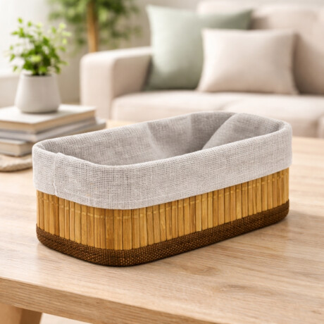 Cesto organizador en bambú forrado P NATURAL