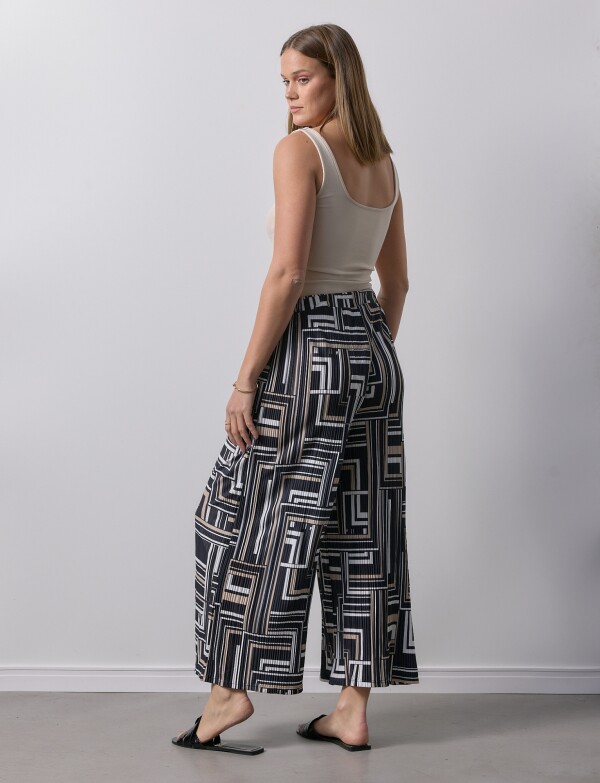 Pantalon Crop Plisado NEGRO/MULTI