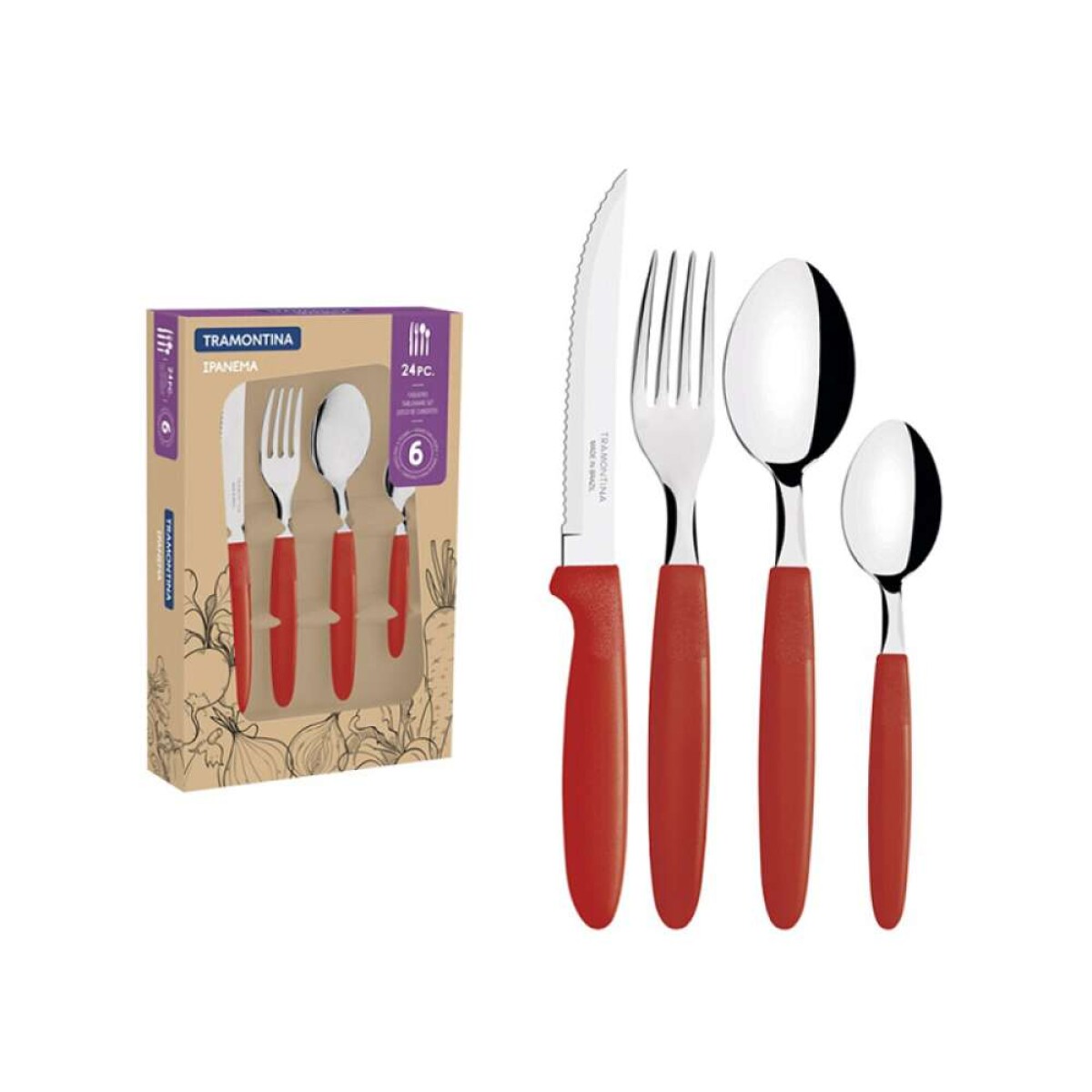 Juego De Cubiertos 24 Piezas Ipanema Tramontina - Rojo 