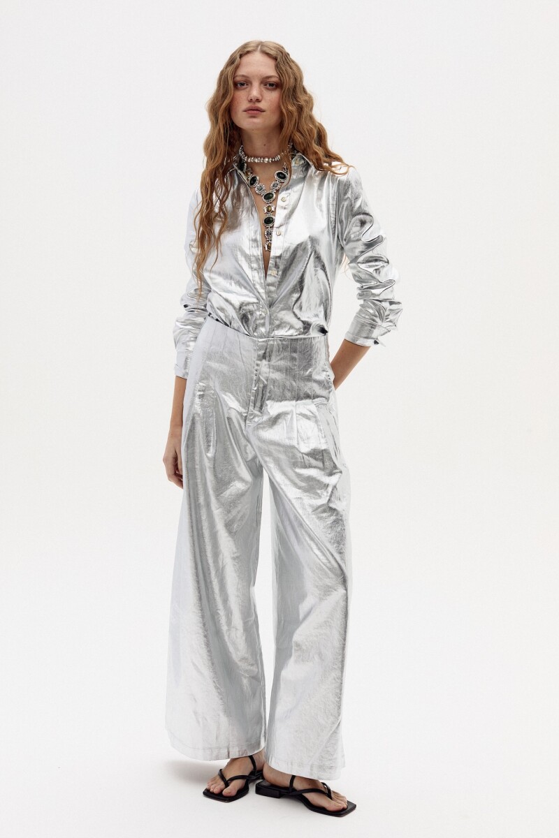 Pantalón Culotte en Lino Metalizado Silver