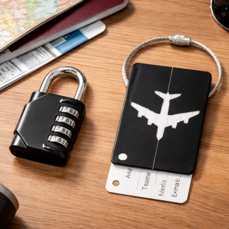Set de candado de combinación e identificador de valija Negro
