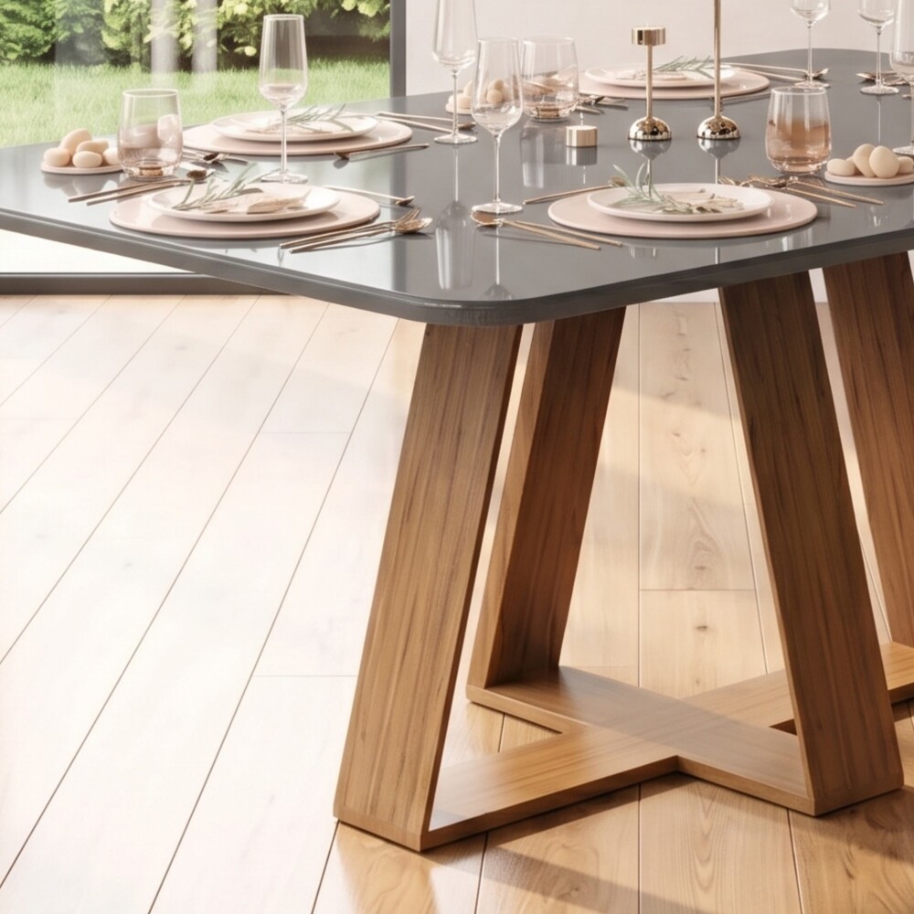 Juego De Comedor - 6 Sillas + Mesa Vidrio - Celeste Blanco / gris