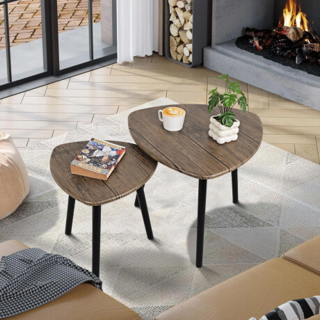 Set x2 Mesas Auxiliares Triangulares Anidables Madera Retro Marrón Oscuro