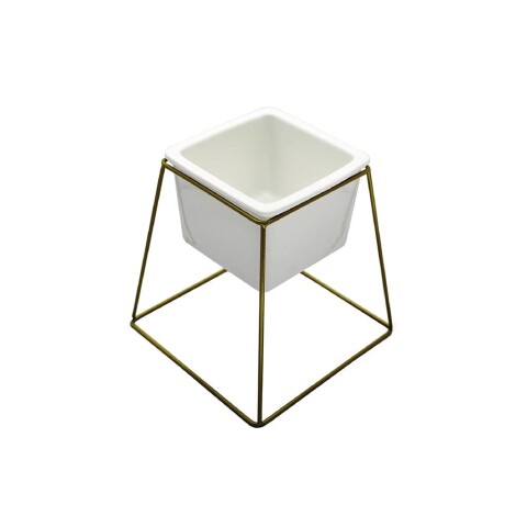 MACETA CERAMICA CUAD. 11x11x16CM BLANCO/DORADO MACETA CERAMICA CUAD. 11x11x16CM BLANCO/DORADO