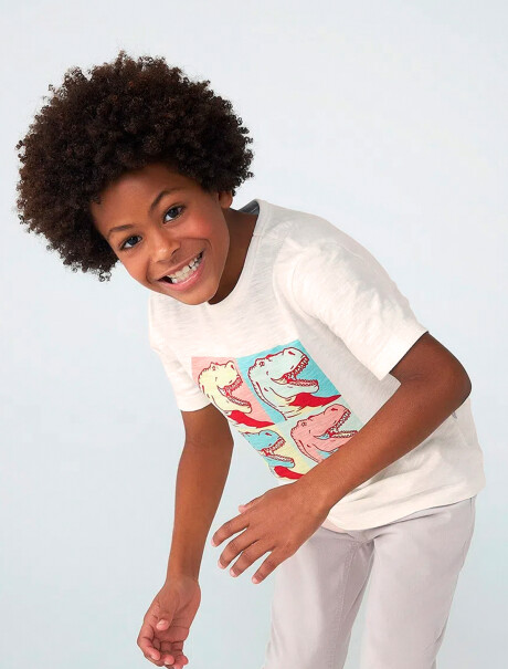 CAMISETA DE NIÑO MANGA CORTA ESTAMPADA  CREMA
