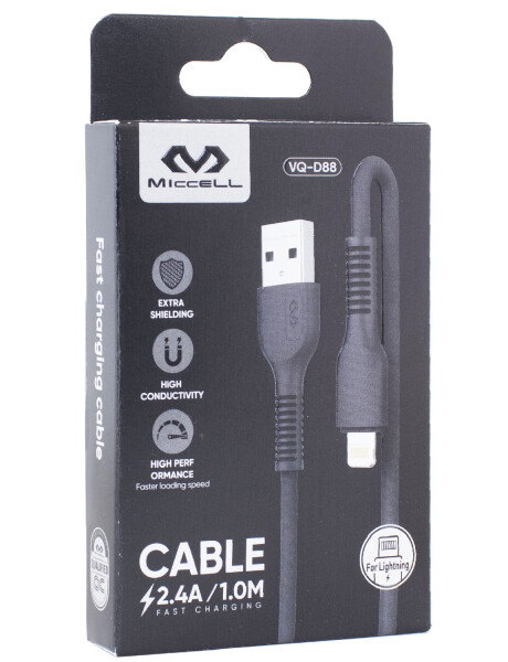 Cable de datos iPhone Lightning a USB A 1 metro Miccell Negro