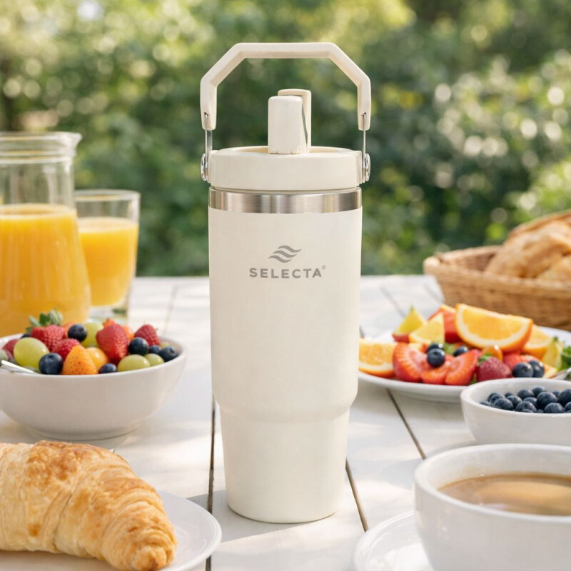 Botella Térmica 900 ml Acero Inoxidable Frío y Calor con Sorbete y Asa Blanco