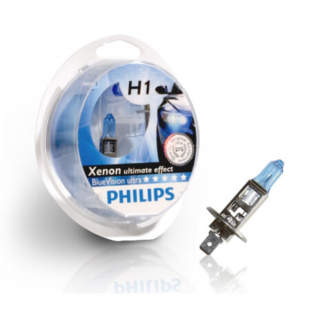 LAMPARA - HALOGENA 12V 55W H1 BLUE VISION BLISTER PHILIPS — Cymaco