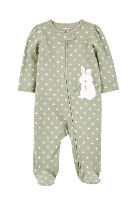 Pijama una pieza de algodón con pie, estampa conejo Sin color