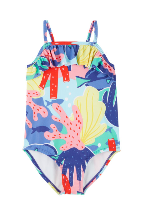Malla de baño una pieza con protección UPF 50+ diseño coral. Talles 2-5T Sin color