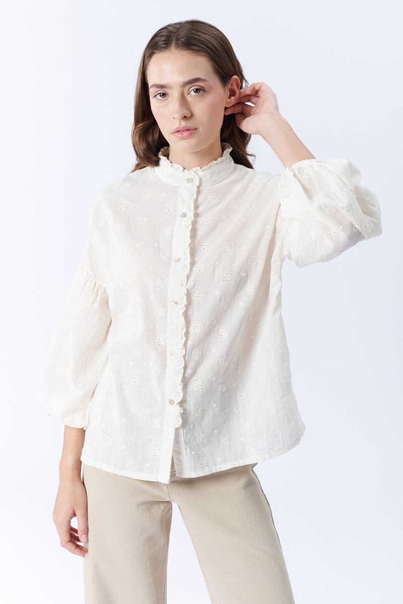 Blusa Manga Larga Broderie Crudo