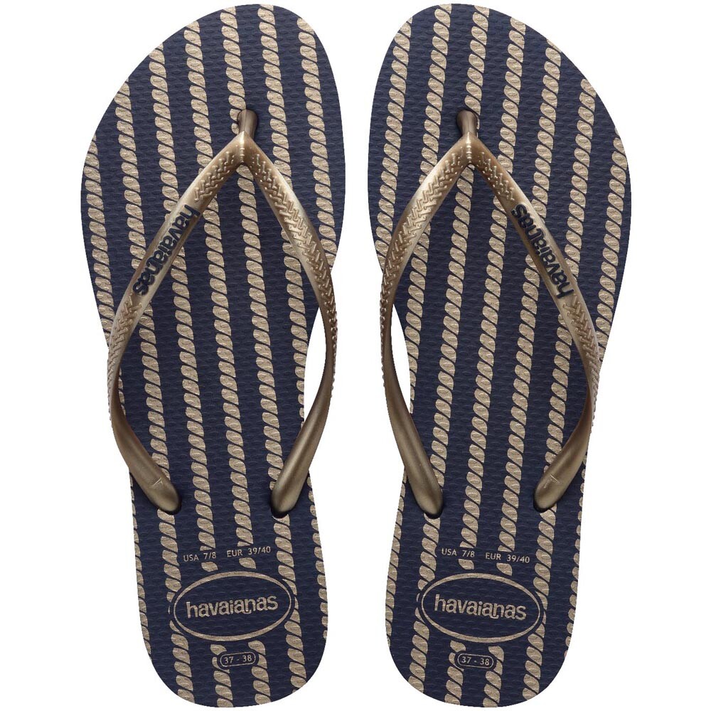 Sandalias Havaianas Slim Nautical Mujer Azul Marino Oro Rosa Metálico
