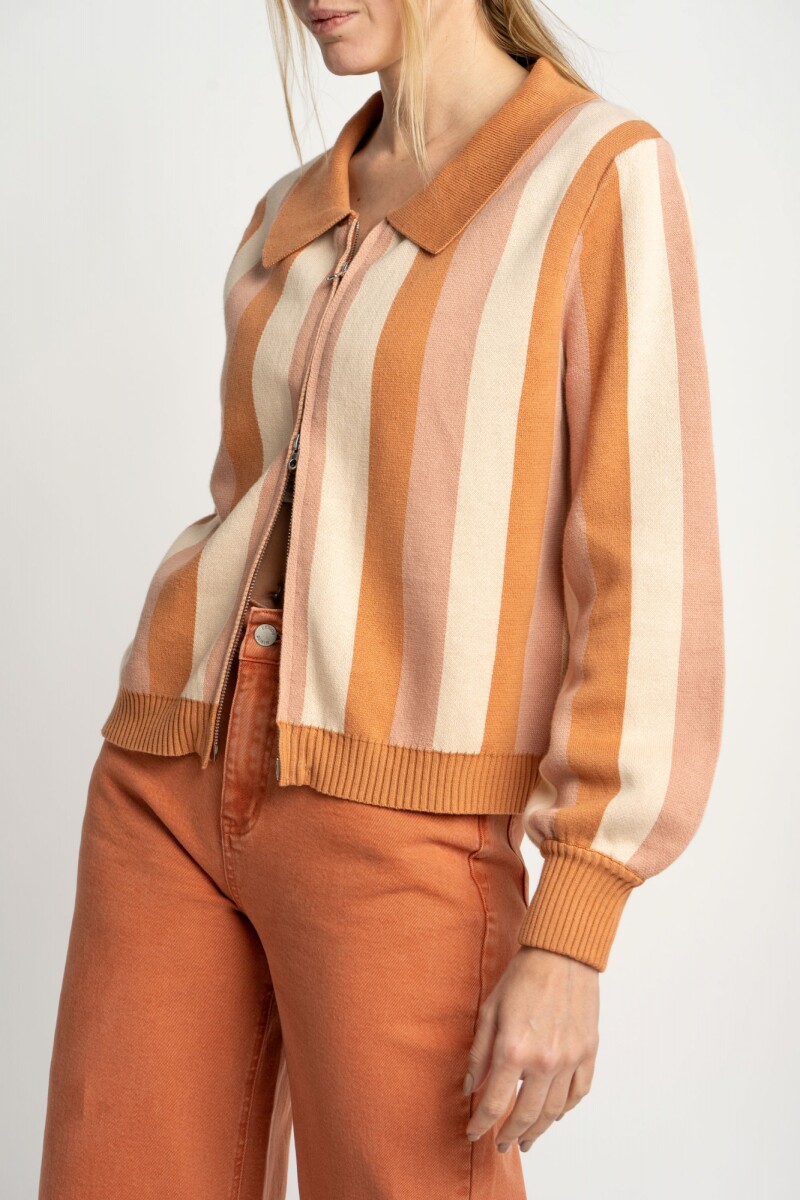 Campera Tejida Rayada Rosa