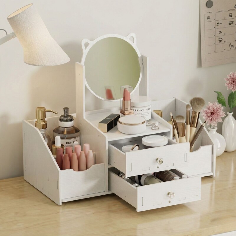 Organizador Maquillaje Cosmético Espejo Gatito Makeup Organizador Maquillaje Cosmético Espejo Gatito Makeup