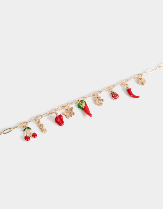 Collares Cortos Con dije de vidrio Collar Corto Con Dijes De Vidrio - Dorado