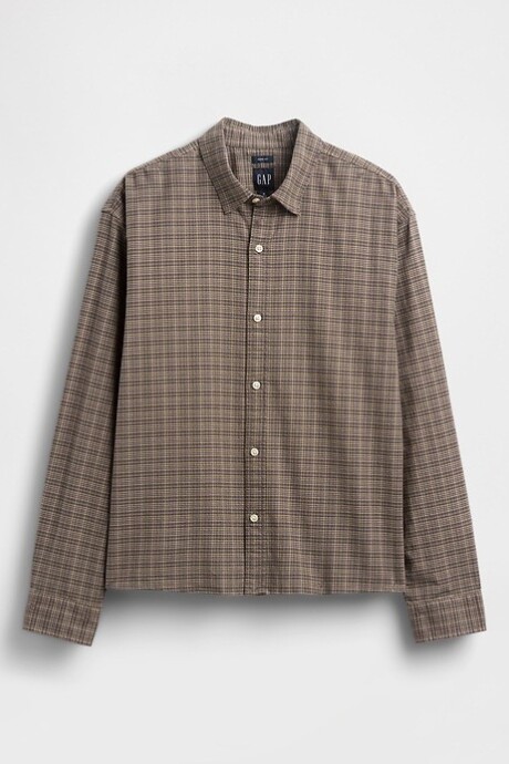 Camisa Oxford Cropped Hombre Brown Plaid