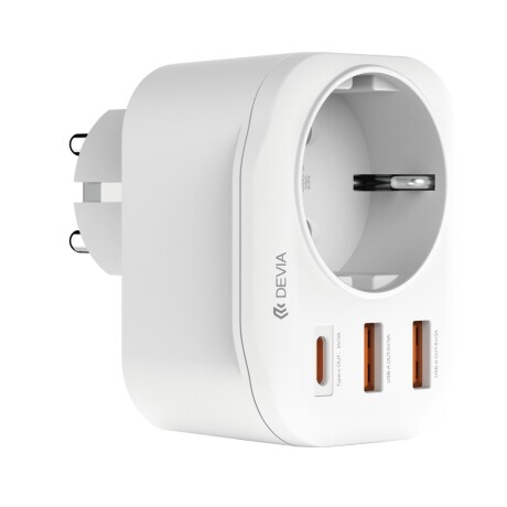 TOMACORRIENTE USB SCHUKO + 2 USB-A + USB-C DEVIA SMART SERIES 20W Blanco