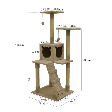 Rascador Torre Multinivel Escalada en Felpa y Sisal p/ Gato Beige