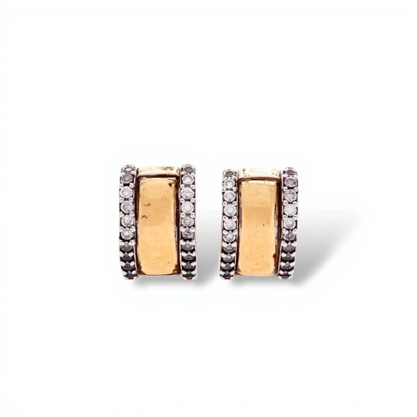 Caravanas Pendiente Zirconia-Plata y oro-Zirconia-CA5042 conpiedra
