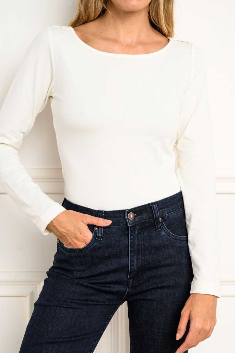 Remera Cuello Bote M/l Alg Elastano Crudo