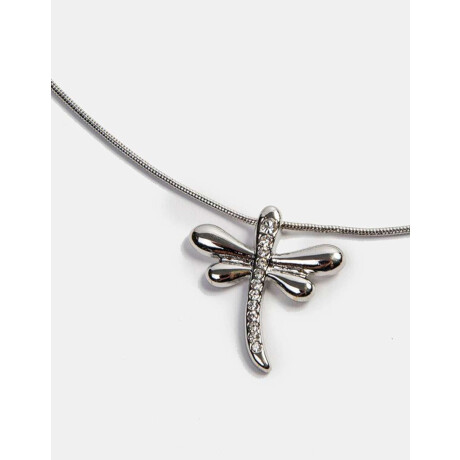 Cadena Corta Dije Libélula Plateado Rodio