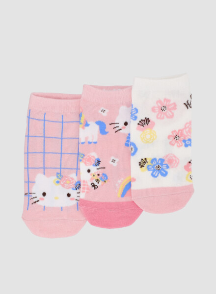 Medias cortas infantil pack x 3 kitty Combinacion 1