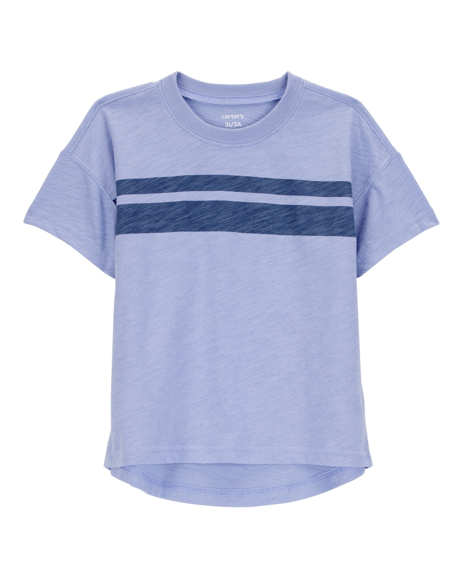 Remera de algodón, manga corta, azul con franjas Sin color