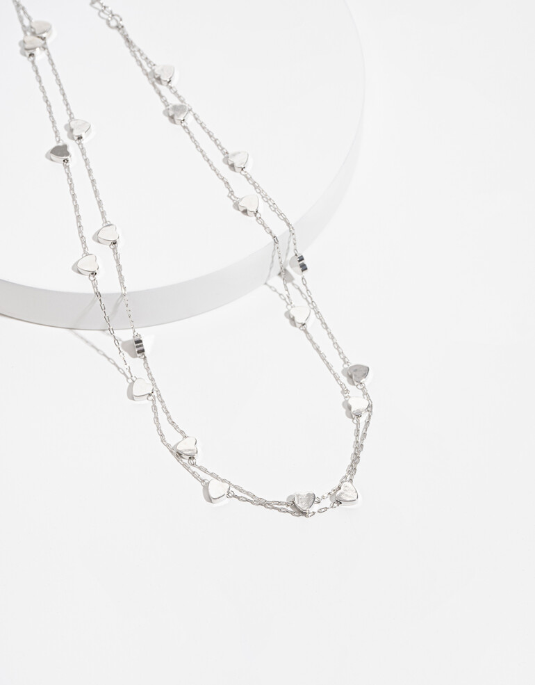 Collares Cortos Special Price Collar De Corazones - Plateado Rodio