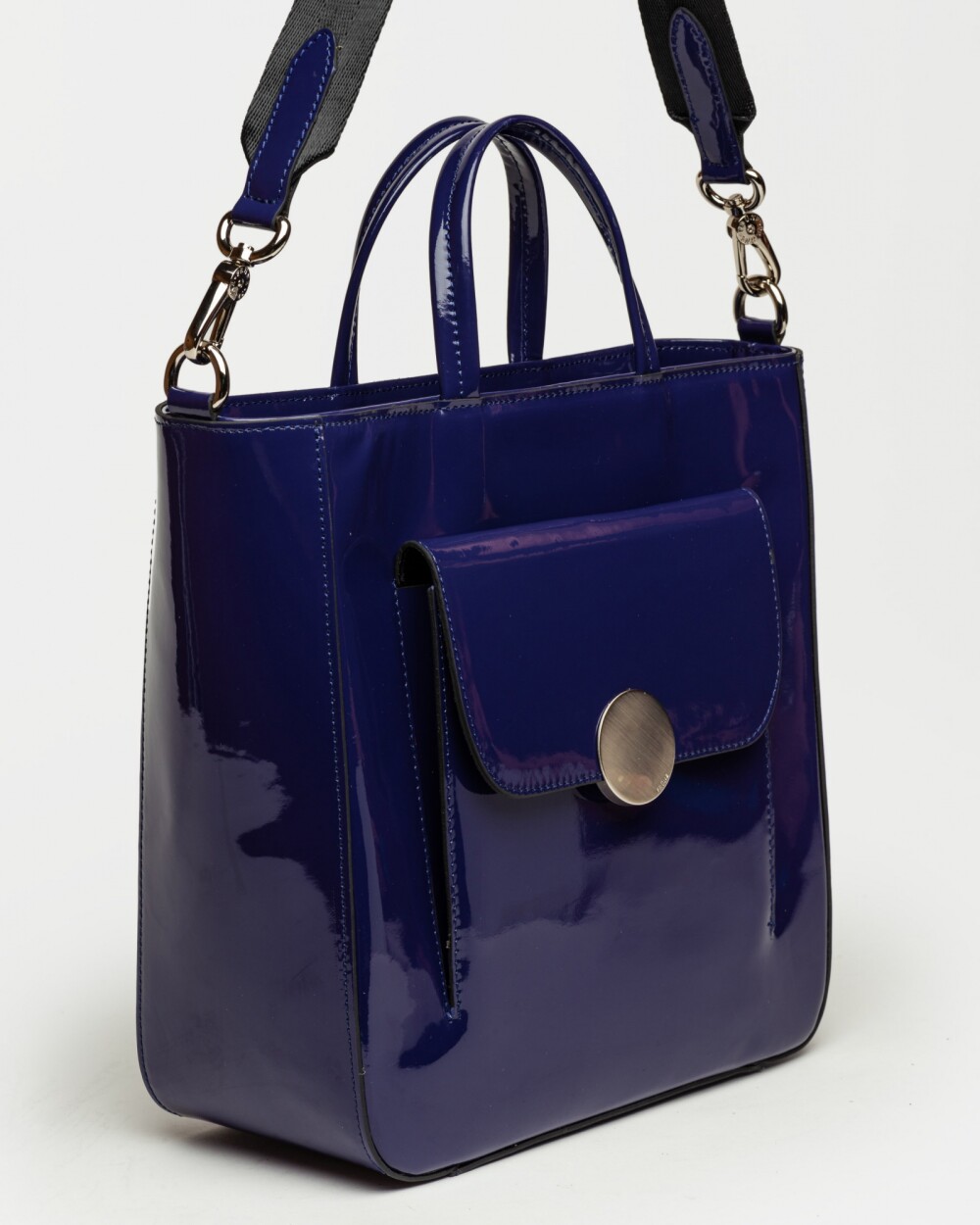 Shopper The Circle En Cuero Graneado Charol Azul