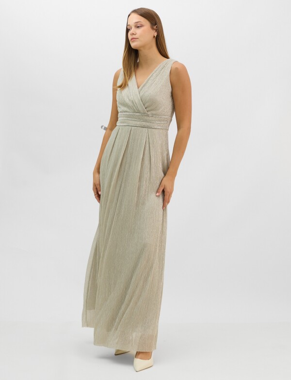 Vestido Gasa On Lurex Y Cintura De Strass BEIGE