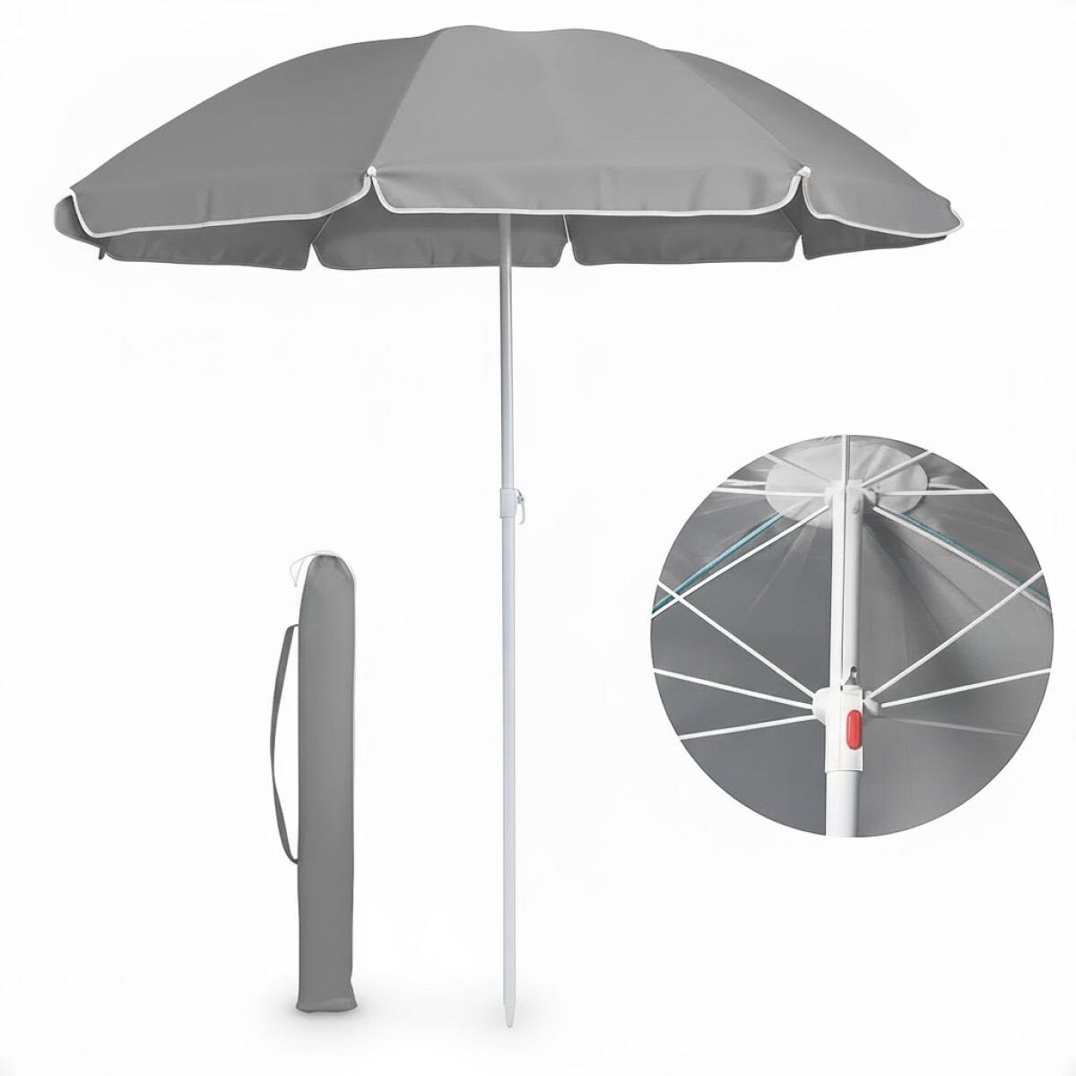 Sombrilla De Playa 145 Cm Con Filtro UV Y Funda - Gris 