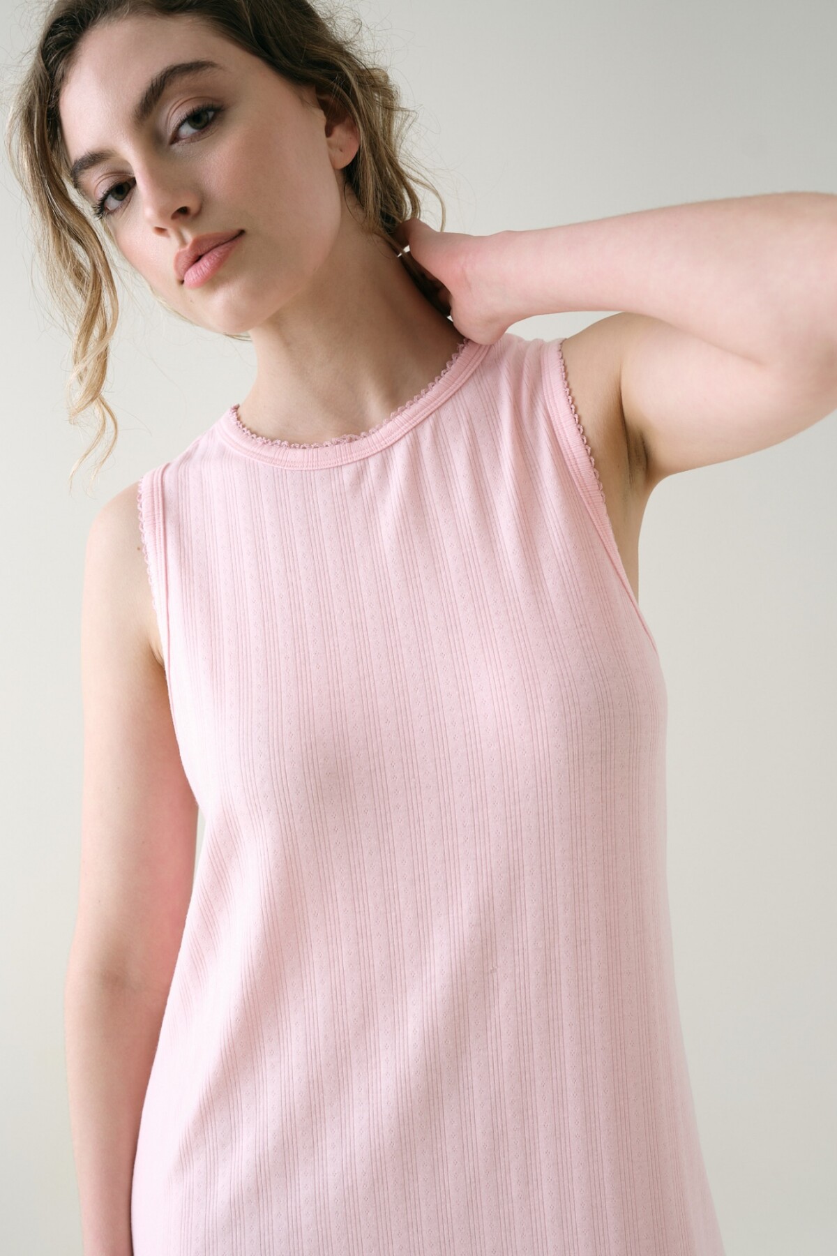 Camisón Sin Manga Pointelle Rosado