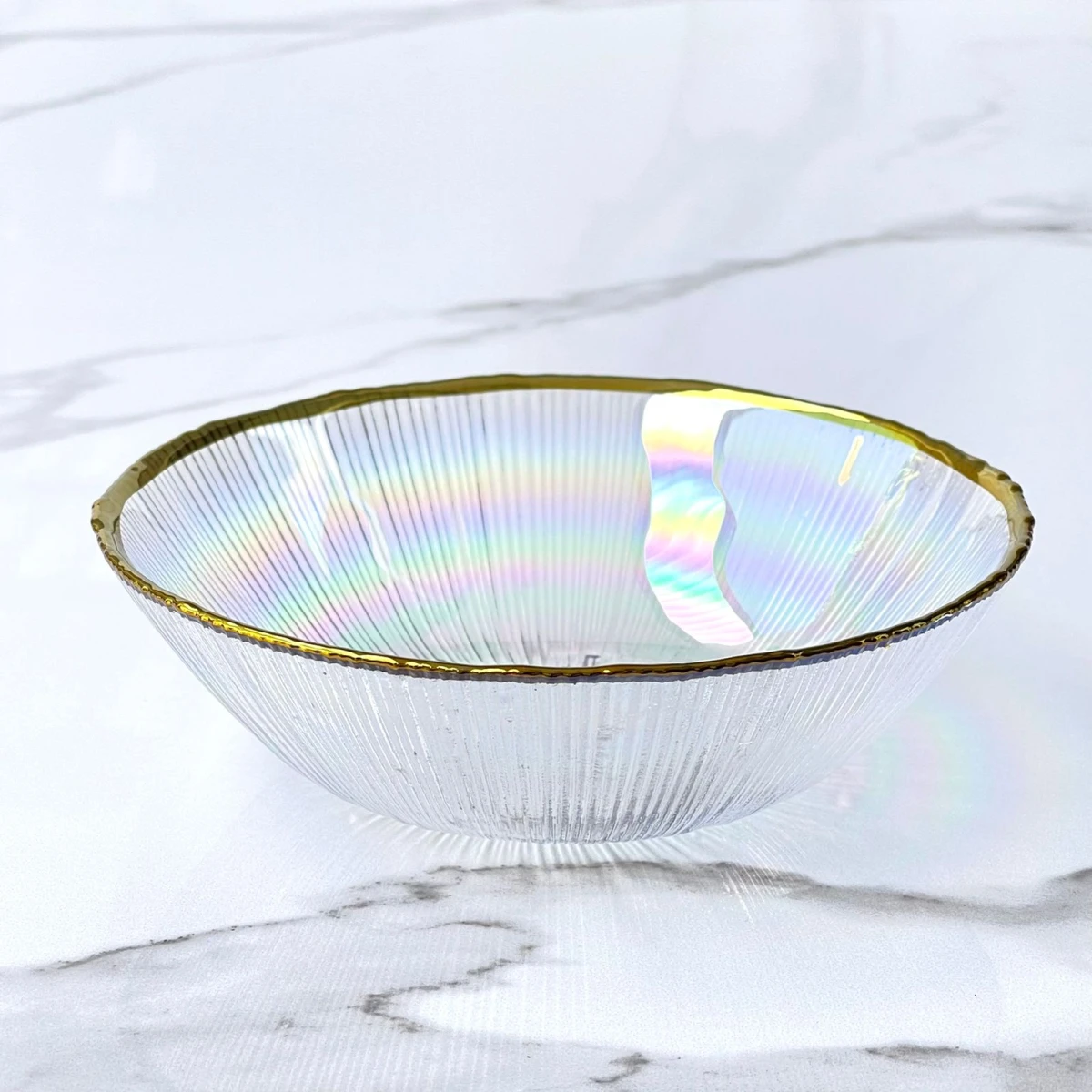 Bowl Vidrio Tornasolado Borde Dorado Ø17cm x Alto 5cm 