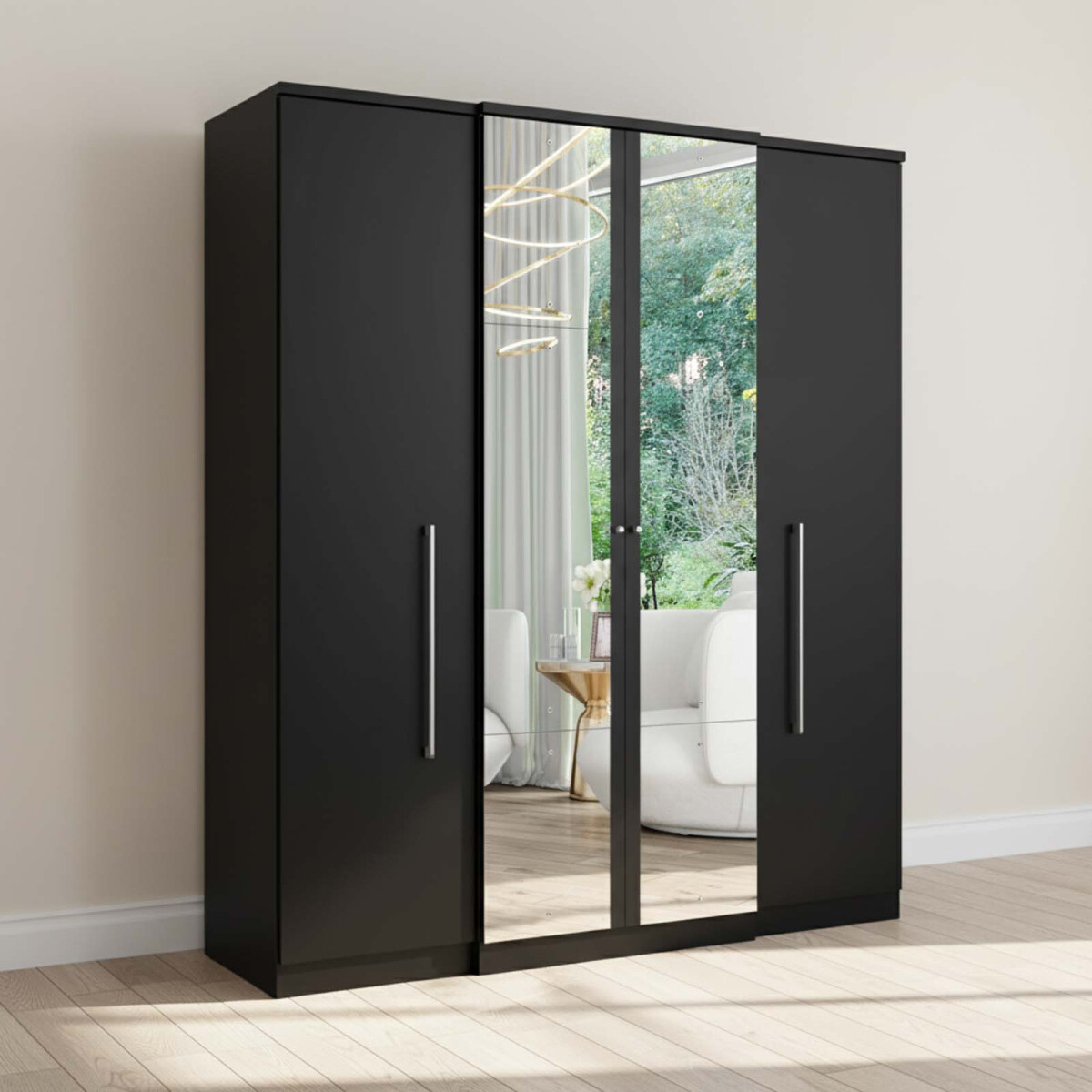 PLACARD ROPERO - 4 PUERTAS MDP NEGRO SPLENDORE GLASS 