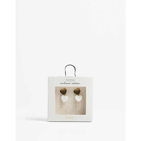 Aros Cortos De Acero Con Nácar Dorado