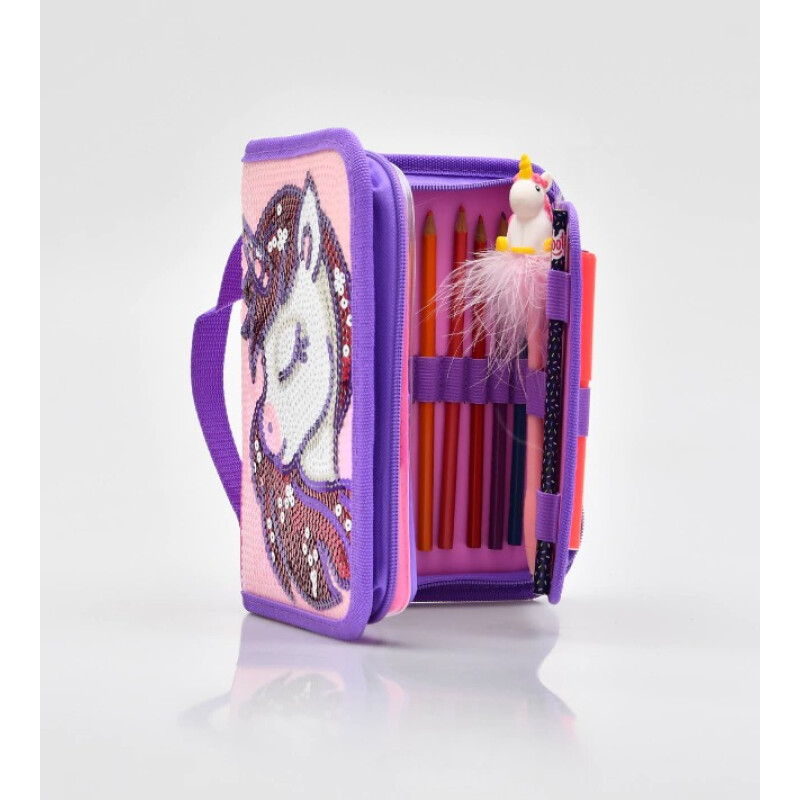 Cartuchera Footy Unicornio Lentejuelas Violeta - Rosado