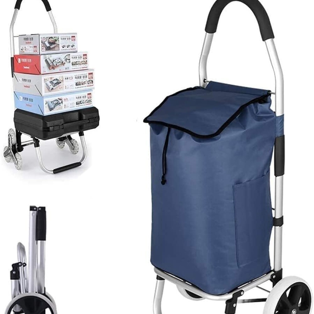Carrito de Feria Con Ruedas Grandes Azul Oscuro
