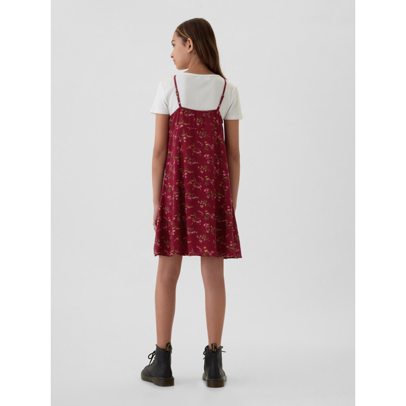 BTTN FRNT SLIP DRS BURGUNDY FLORAL