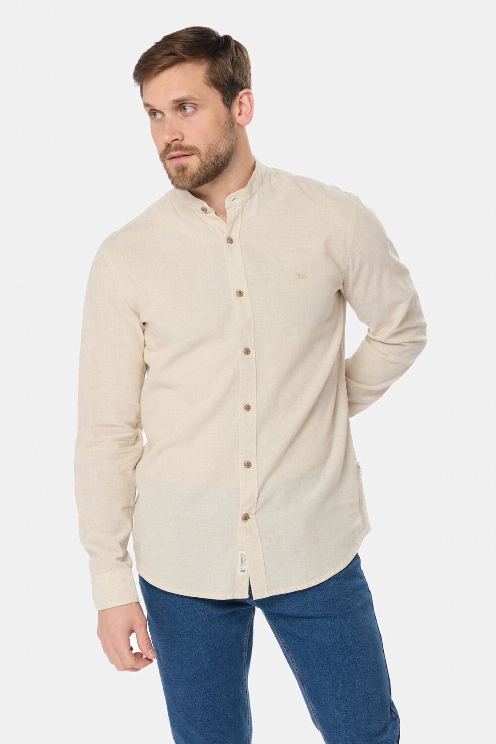 CAMISA DE LINO CUELLO MAO Beige