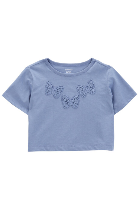 Remera de algodón con mariposas bordadas Sin color