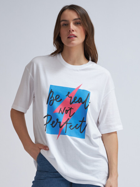 Camiseta larga manga corta estampada Blanco