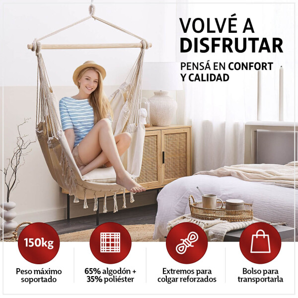 Hamaca Paraguaya Sillon Colgante Almohadones Soporte Madera Jardin Patio Imback Color Beige Hamaca Paraguaya Sillon Colgante Almohadones Soporte Madera Jardin Patio Imback Color Beige