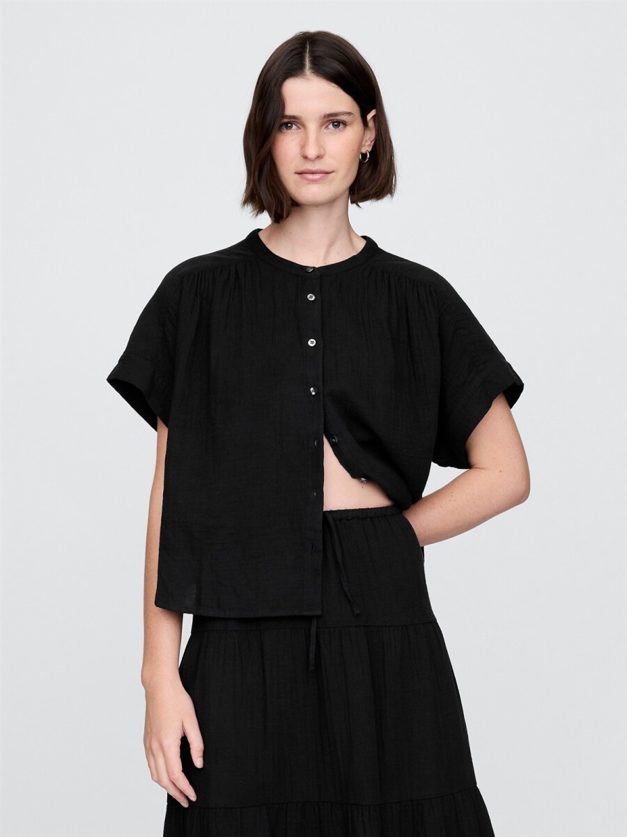 Camisa Muselina Manga Corta Mujer - True Black 