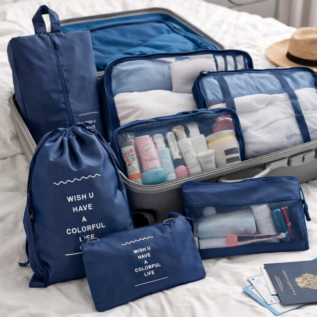 Kit Organizador de Viaje 8 Piezas - Azul 