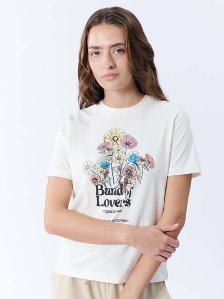 Remera Manga Corta Estampa Flores Cruda