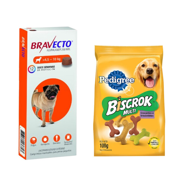 BRAVECTO TRIMESTRAL 4,5 A 10 KG + PEDIGREE BISCROK MULTI 100 GR BRAVECTO TRIMESTRAL 4,5 A 10 KG + PEDIGREE BISCROK MULTI 100 GR