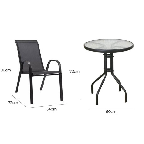 Set Juego Jardín Mesa Vidrio + 2 Sillas Exterior Negro