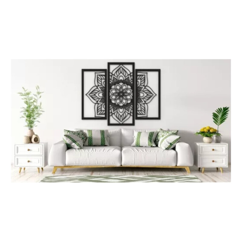 Cuadro Mandala Triptico Artesanal Negro Mdf Calado Decoraci Cuadro Mandala Triptico Artesanal Negro Mdf Calado Decoraci